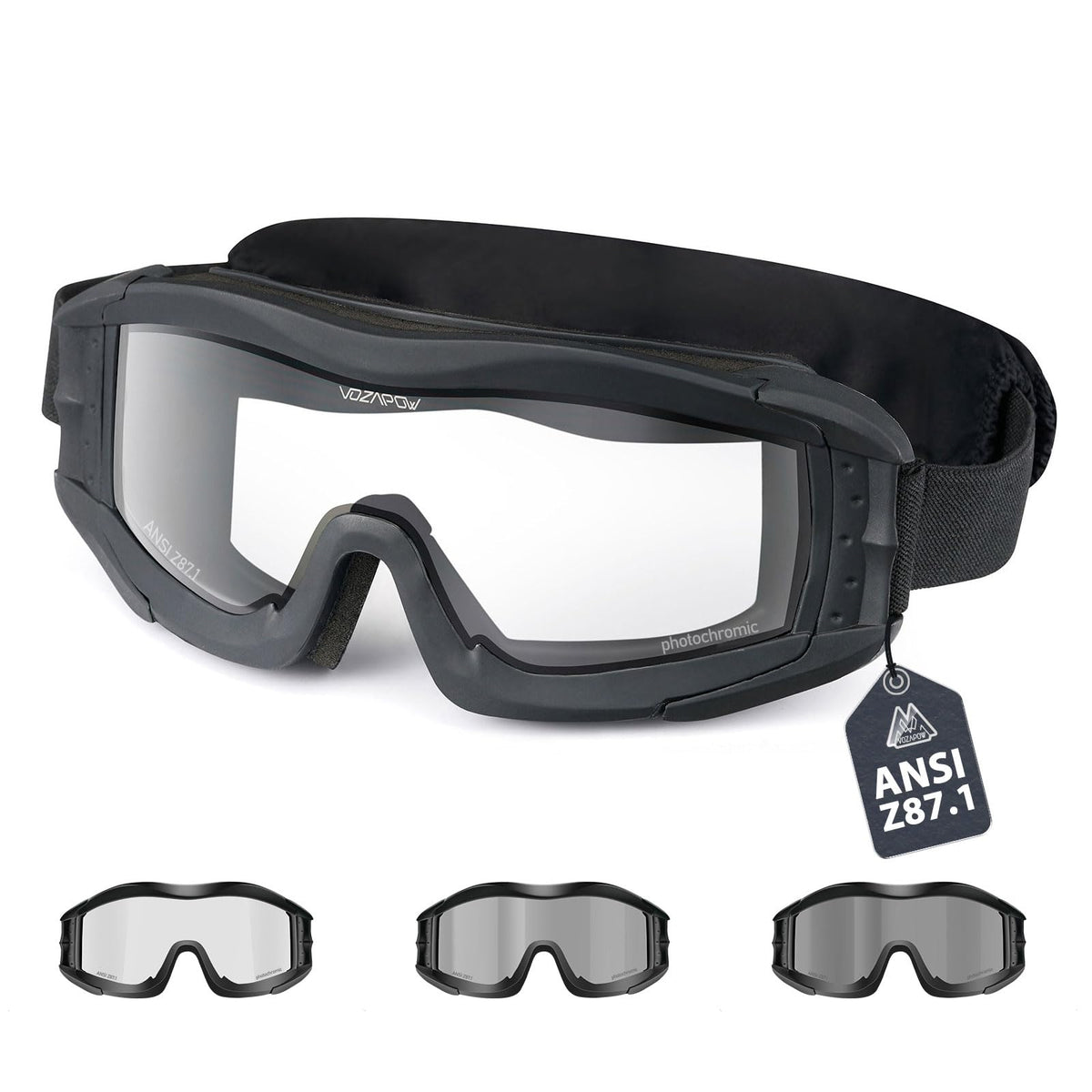VOZAPOW Airsoft Goggles Anti Fog, Tactical Safety Goggles ANSI Z87+ Rating