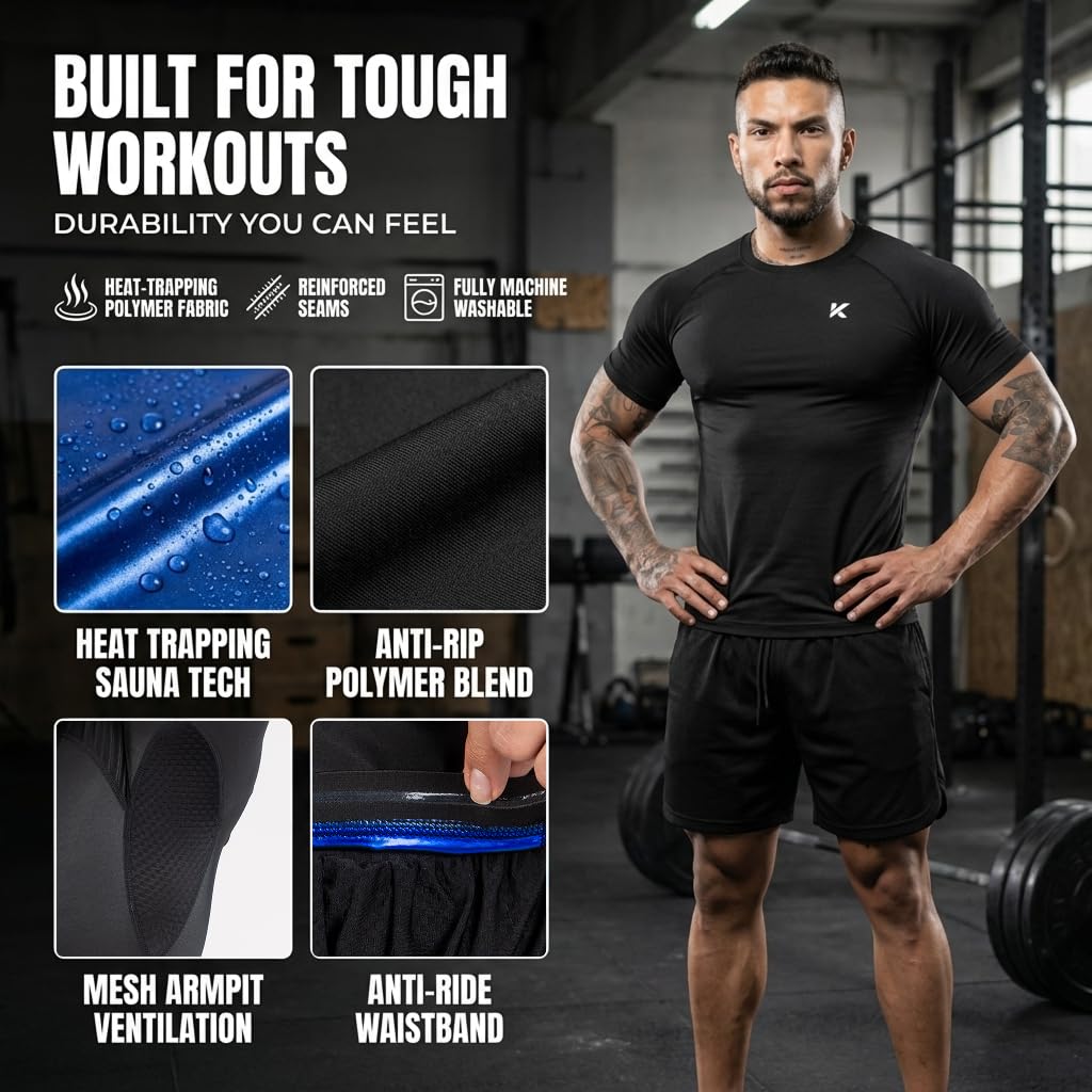 Kewlioo Sauna Shirt for Men - Original Heat Trapping Sweat Vest, Sauna Suit For Men, Compression Workout Sweat Suit for Gym, Workouts