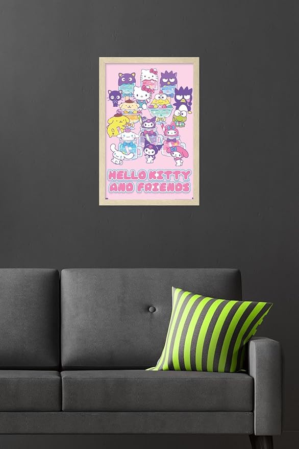 Trends International Hello Kitty and Friends: 24 Summer Fresh - Group Wall Poster, 22.4L x 14.7W, Blonde Framed Version