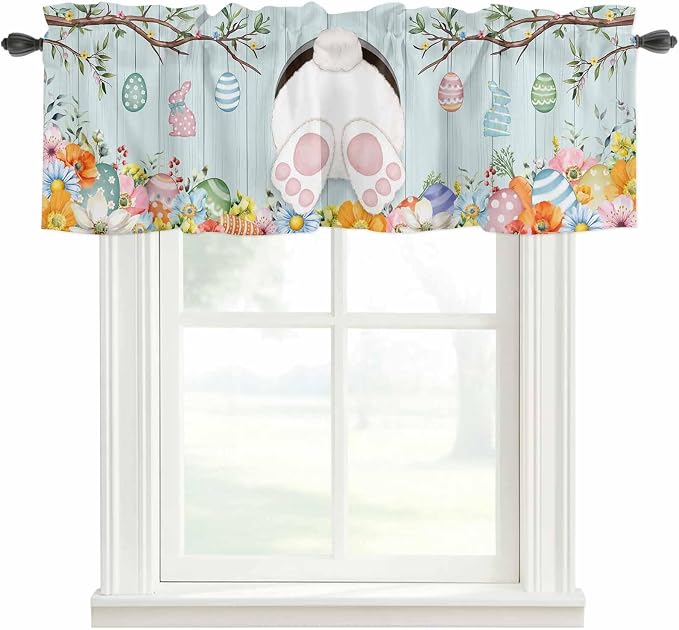 Easter Bunny Curtain Valances for Windows, Kitchen Valance Window Treatment