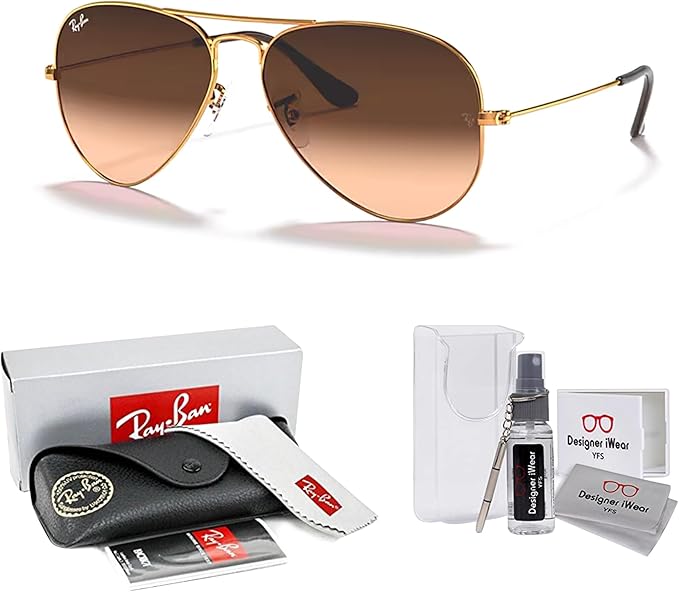 Ray-Ban RB3025 Metal Aviator Sunglasses For Men For Women +BUNDLE with ACCESSORY EYEWEAR KIT