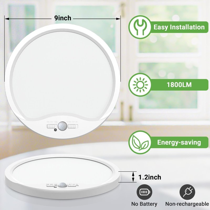 zemty 4 Pack 9 Inch Motion Sensor Ceiling Lights Wired, 18W 1800lm 3CCT/3 Mode/30-120s Timer, Bright White LED Flush Mount Light Fixture Motion Activated for Closet Pantry Hallways Stairwells Garage