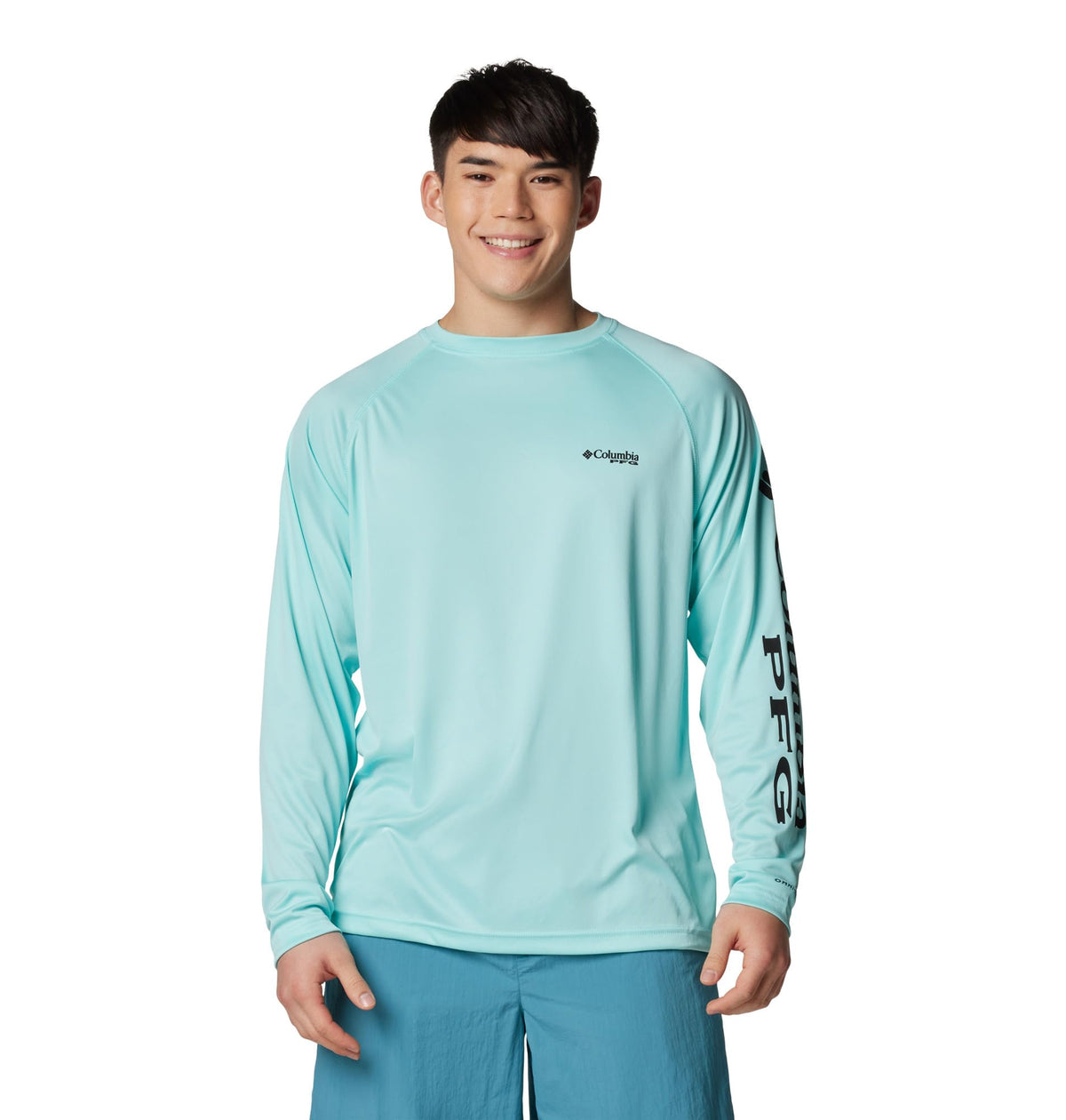 Columbia Men's PFG Terminal Tackle Long Sleeve Fishing Shirt, Gulf Stream/Black Logo, Medium