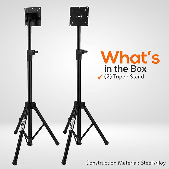 Pyle LED TV Tripod Stand - 2 Pcs Portable TV Stand, Foldable TV Stand Mount, Fits LCD Flat Panel Screen TV Up to 32" w/Adjustable Tilt & Height, 22lbs Weight Capacity, VESA 75, 100 - PTVSTNDPT3215X2