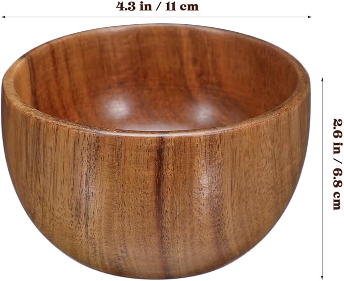 STOBOK Wooden Salad Bowl Wooden Snack Serving Bowl Round Container for Food, Fruits, Salads and Tableware Decoration for Home Kitchen Supplies, 11X6CM