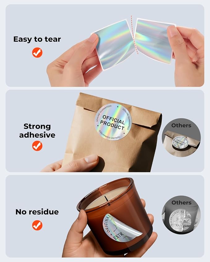 MUNBYN 2" Circle Holographic Thermal Labels, Round Printable Rainbow Glitter Thermal Printer Sticker Labels for Gift Wrapping, Self-Adhesive Name Price Tag DIY Custom Logo Design, 400 Sheets/1 Roll