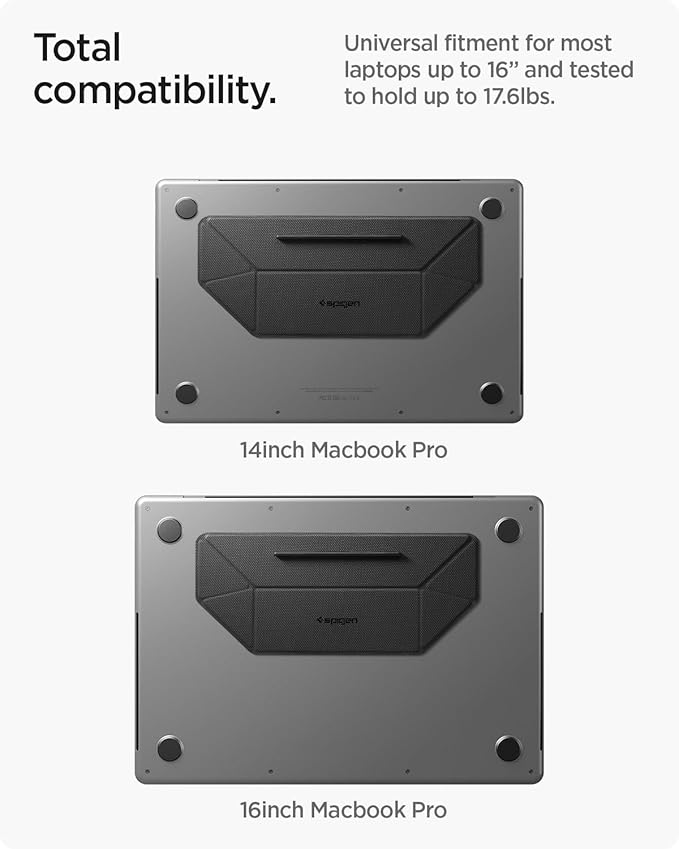 Spigen Slim Fold Adhesive Laptop Stand Foldable Portable Dual Ergonomic Angle Adjustment Lift Anti-Slip Compatible with MacBook Pro, MacBook Air 11"-16" and More - Black (LD201-S3)