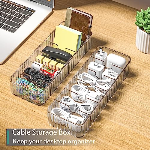 Cable Storage Boxes Organizers 2 Pack,Cord Charger Storage Organizer Box Case with 20pcs Cable Ties,Stackable,Clear