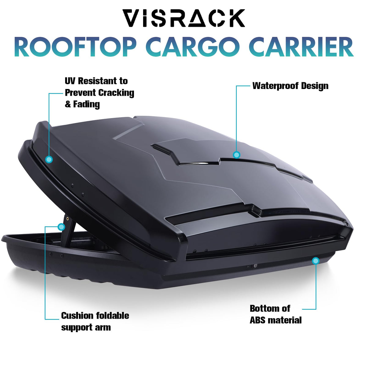 VISRACK Hard Shell Roof Cargo Box Carrier with Security Keys,Heavy Duty Waterproof Rooftop Storage Box,58.3 (L) x35.4 (W) x 13(H) Inches,15.5 Cubic Feet (Tool-Free Install),Dual Side Opening,Black