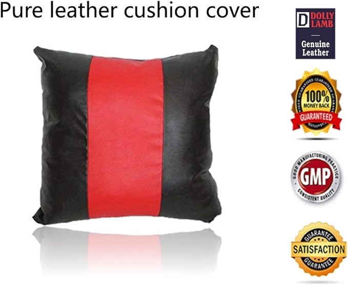 D DOLLY LAMB Lambskin Leather Pillow Cover - Sofa Cushion Case - Decorative Throw Covers for Living Room & Bedroom, 16x16 Inches - Red Black 01 Pack of 2