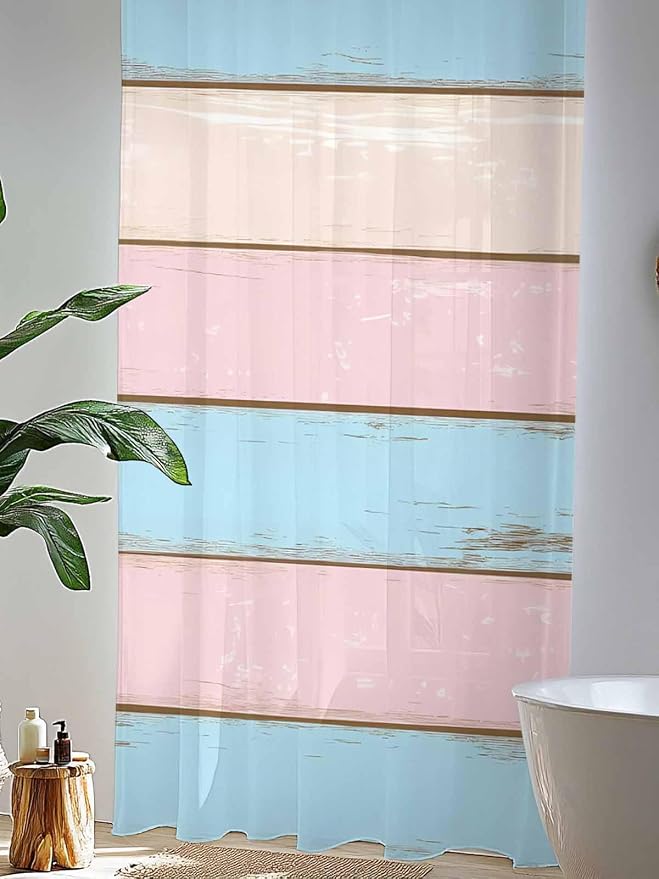 Sheer Curtains 108 Inches Long, Farmhouse Country Shabby Striped Privacy Voile