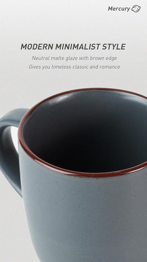 famiware Mercury Coffee Mugs 13 oz, Coffee Mugs Set of 6 with Handle, Cups for Latte, Hot Tea, Cappuccino, Mocha, Cocoa, Charcoal