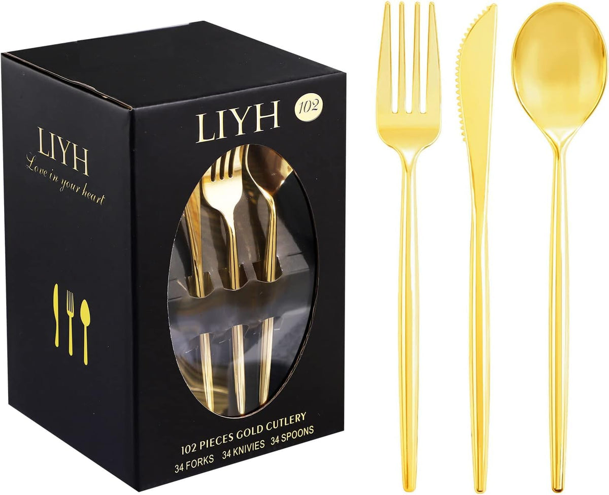 LIYH 102Pcs Silver Plastic Silverware Heavy Duty Cutlery For Party Weddings
