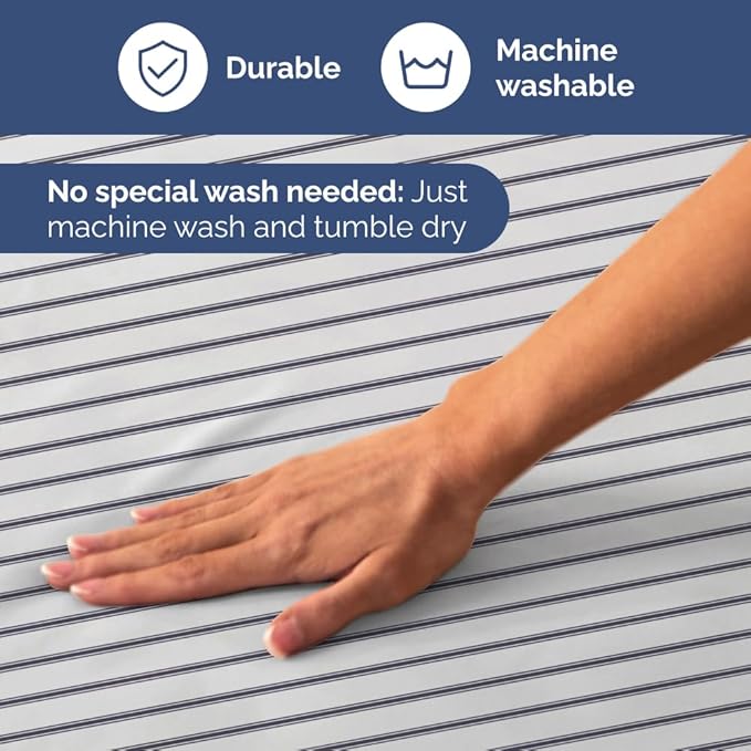 Blue and White Striped Sheets - 1 Flat & 1 Fitted Sheet & 2 Pillowcases w/ Deep Pockets - Cozy, Wrinkle & Fade Resistant - Ultra-Soft, Breathable & Cooling - Luxury Pinstripe Bedding - King Size