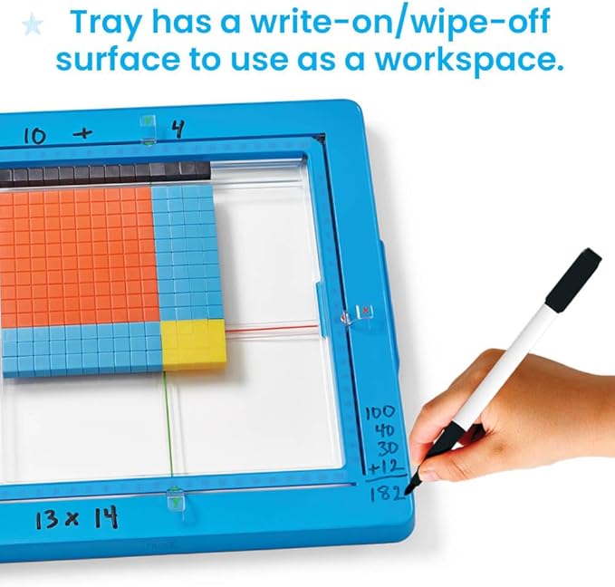 hand2mind Area Model Tray with Base Ten Blocks, Multiplication Manipulatives, Base 10 Math Manipulatives 3rd Grade, Counting Cubes, Teacher Supplies for Classroom Elementary, Math Classroom Must Haves