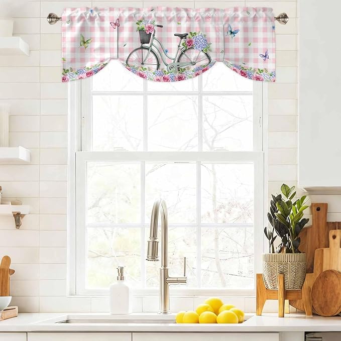 Spring Tie Up Valance Curtains for Windows, Kitchen Curtains Window Shades
