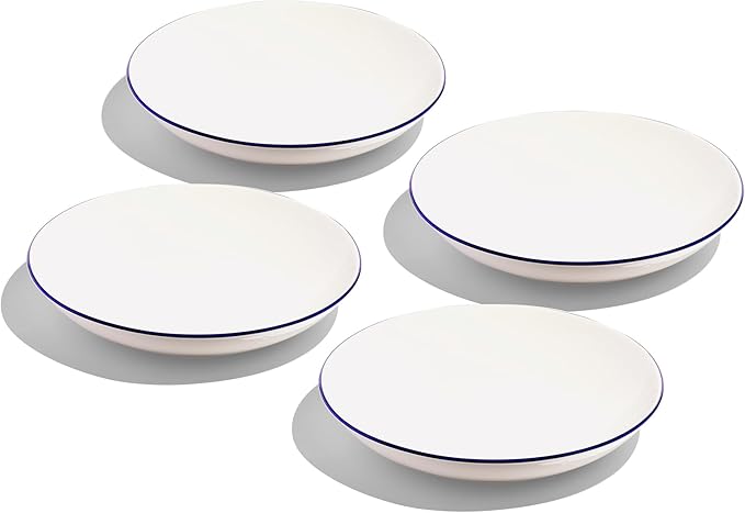 Made In Cookware - Set of 4 - Entrée Bowls - White With Navy Rim - Porcelain England