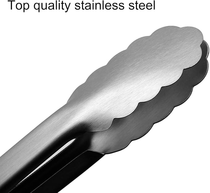 Lyxa SR 600℉ Heat Resistant Kitchen Tongs with Locking, Set of 9-inch and 12-inch Stainless Steel Metal Cooking Tongs with Non-Slip Grip, Perfect for Grilling, Barbecue (BBQ) and More