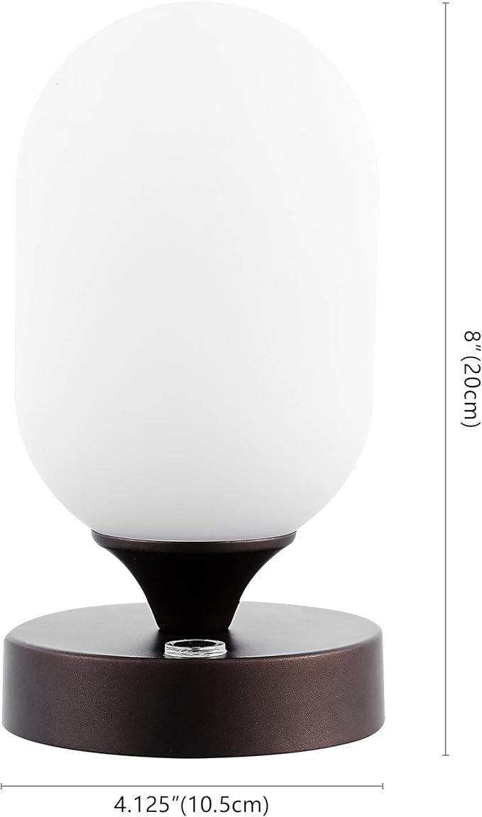 JONATHAN Y 8" Oil Rubbed Bronze Modern Rechargeable Integrated LED Table Lamp, Portable Cordless Accent Light with White Frosted Glass Shade, Dimmable Touch Sensor JYL7111A