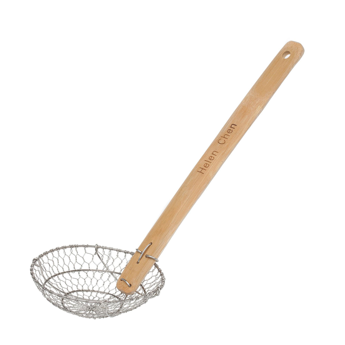 Helen's Asian Kitchen Deep Spider Strainer, 6-Inch Stainless Steel Mesh Basket With Bamboo Handle, For Noodles, Dumplings, Wontons, Deep Frying, And Draining Tasks