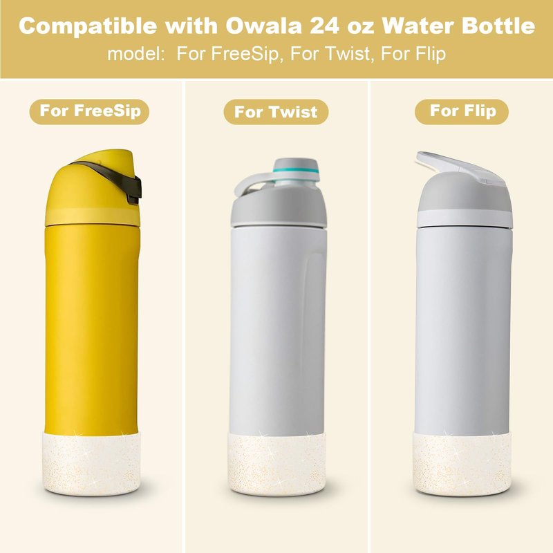Beonsky 2 PCS Glitter Silicone Boot for Owala Water Bottle 24 oz, Anti-Slip Protective Sleeve for FreeSip/Twist/Flip Stainless Steel Water Bottles Accessories