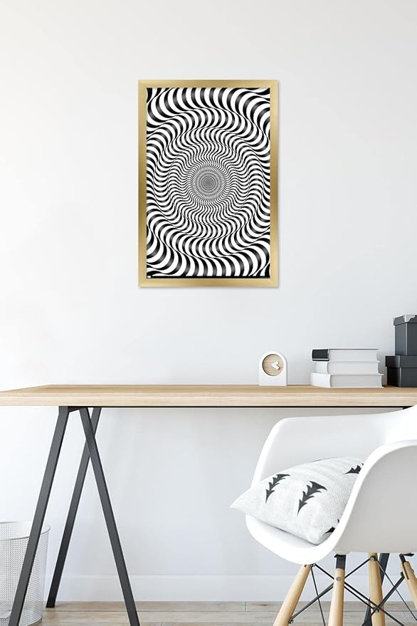 Trends International Zebra Stripe Optical Illusion Wall Poster, 14.725" x 22.375", Gold Framed Version
