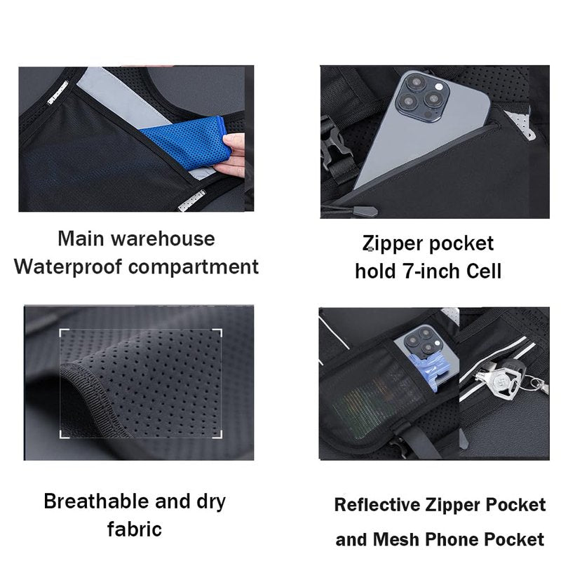 Running Vest for Men Women, Adjustable Hydration Vest with 500ml Soft Water Bottle, Reflective Hydration Pack for Trail Marathon Running, Hiking, Cycling