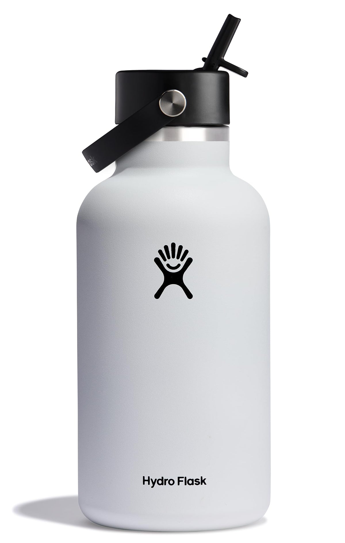 Hydro Flask Water Bottle - Insulated Stainless Steel - Wide Mouth Flex Straw Lid, Non Spill, Leakproof and Refillable in 64 Oz White