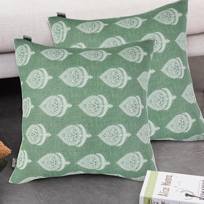 FUNHOME Outdoor Indoor Throw Pillows 18”x18”, Set of 2 Decorative Throw Pillows with Inserts, All Weather Water-Repellent Square Pillows for Bed, Couch, Sofa and Patio Furniture -Fair Green