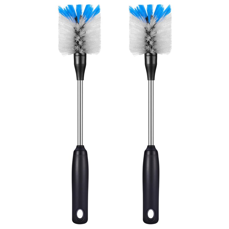 MOSOLAN Stainless Steel Bottle Brush with Replaceable Head, 2 Pack Long Handle Scrubbing Brush for Water Bottles, Glasswares, Mugs, Flasks, Tumblers, Vases, and Kitchen Sink, White, 13 in