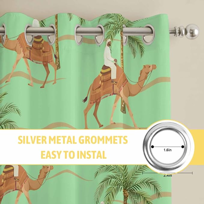 2 Panel Kitchen Cafe Curtains, Desert Camels Sunlight Filtering Nature Air