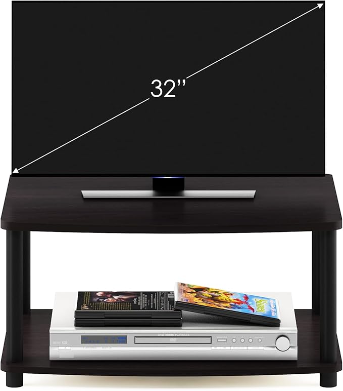 Furinno TURN-N-TUBE TV Riser Stand, 2-Tier Small Elevated No Tools TV Stand, TV Console for TV up to 32 inch, 15.8 x 23.8 x 11, for Living Room, Bedroom, Dark Walnut