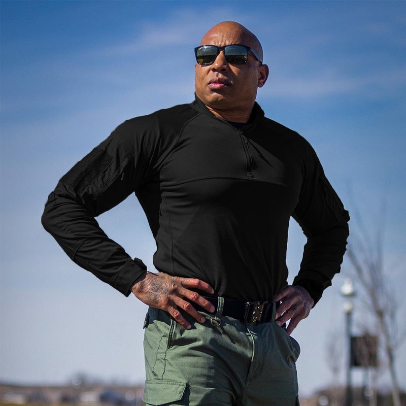 Propper Kinetic Tactical Combat Shirt, Ripstop Fabric Quarter Zip, Long Sleeve Shirt for Military and Law Enforcement, Black, Medium Short