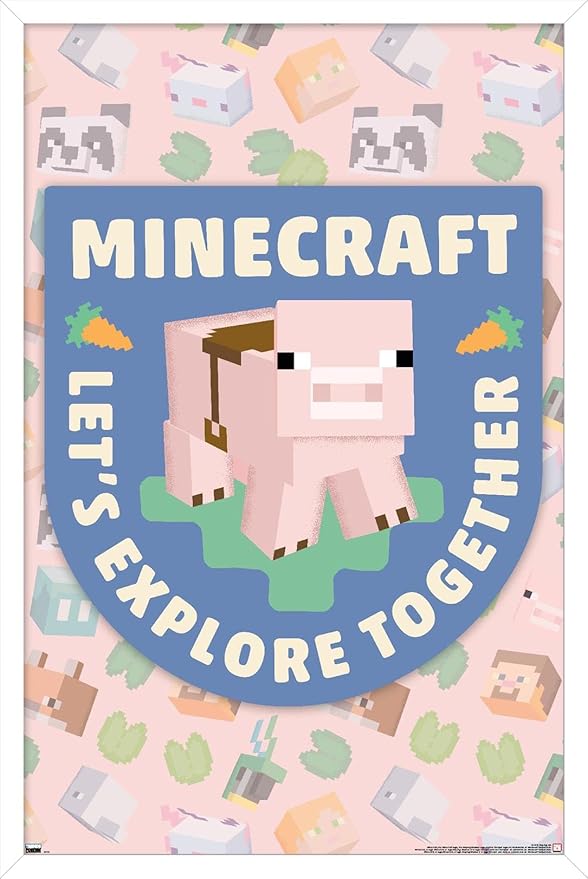 Trends International Minecraft - Let's Explore Together Wall Poster, 34L x 22.4W, White Framed Version