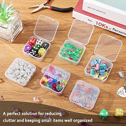 SATINIOR 100 Pcs Clear Plastic Beads Storage Containers Box Small Clear Boxes with Hinged Lid Plastic Case Mini Square Arts Crafts Storage Organizers for Small Items(2.1 x 2.1 x 0.8 Inch) - size: 2.1 x 2.1 x 0.8 Inch