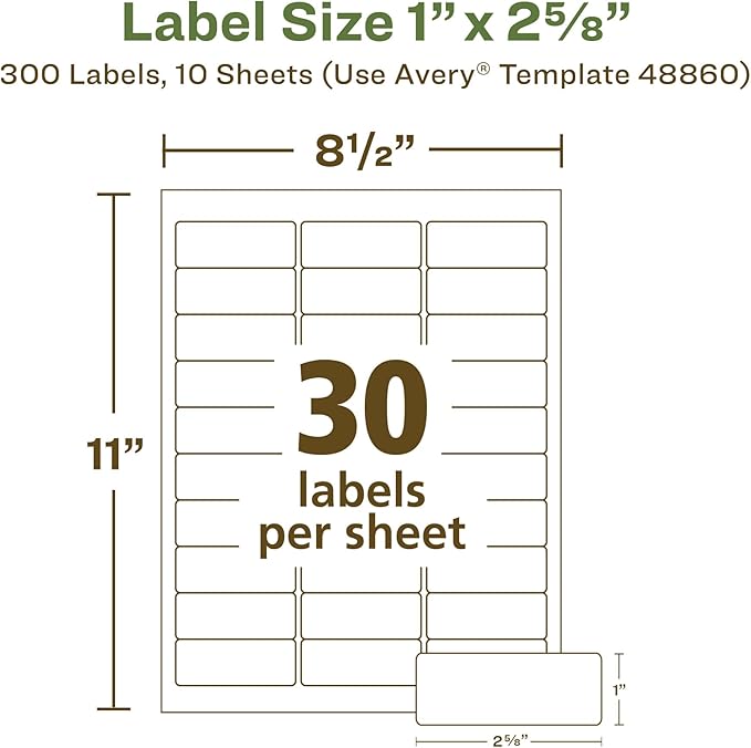Avery EcoFriendly Recycled Address Labels, 1" x 2-5/8", White, Permanent Label Adhesive, 300 Printable Labels (48860) (Pack of 5)