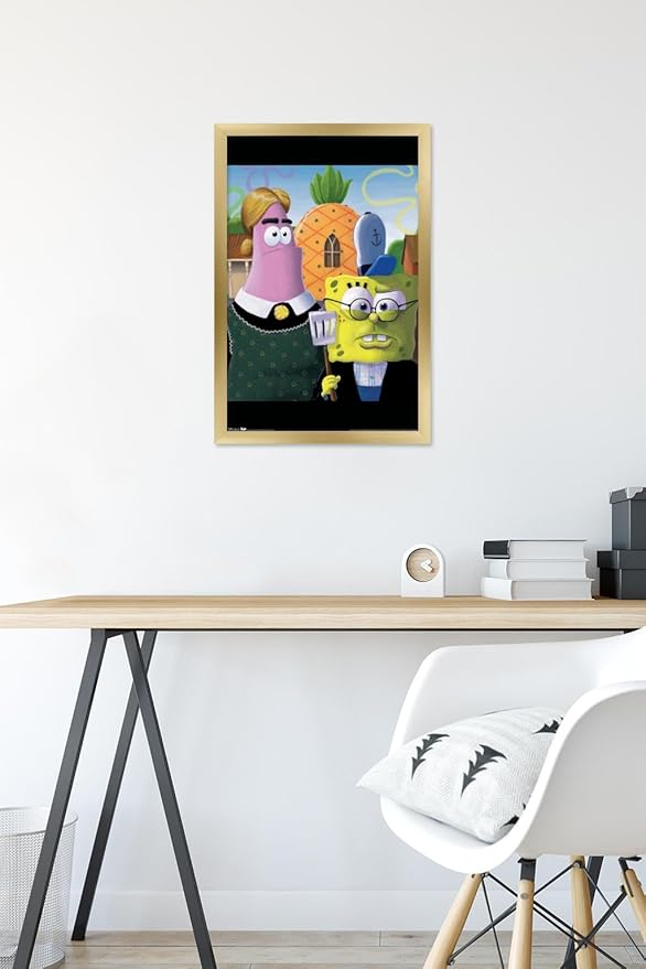 Trends International Nickelodeon Spongebob - American Gothic Wall Poster, 14.725" x 22.375", Gold Framed Version