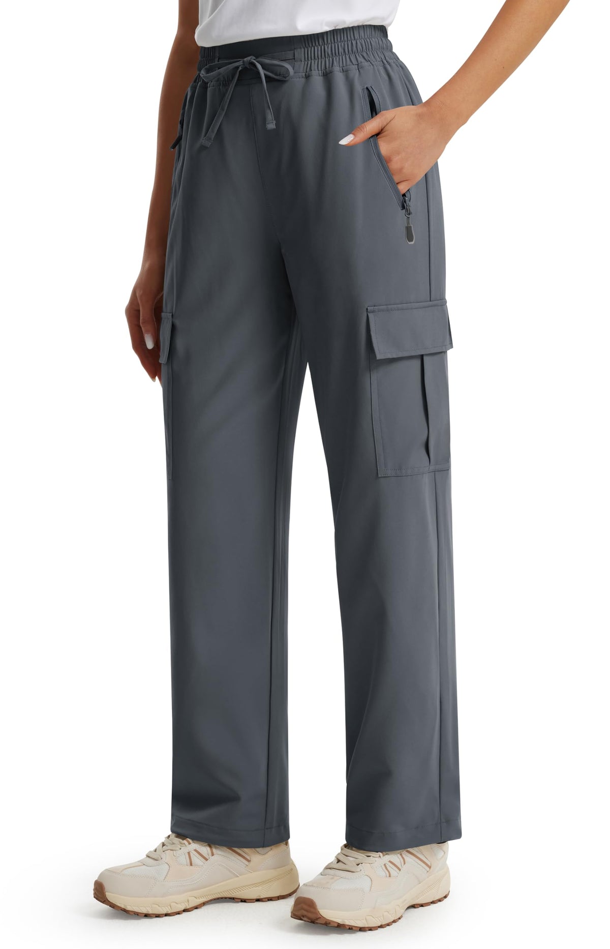 Libin Women's Hiking Pants Cargo Pants 29" Summer Casual Work Trousers Lightweight Quick Dry Athletic Running Gym Active Joggers, Gray L