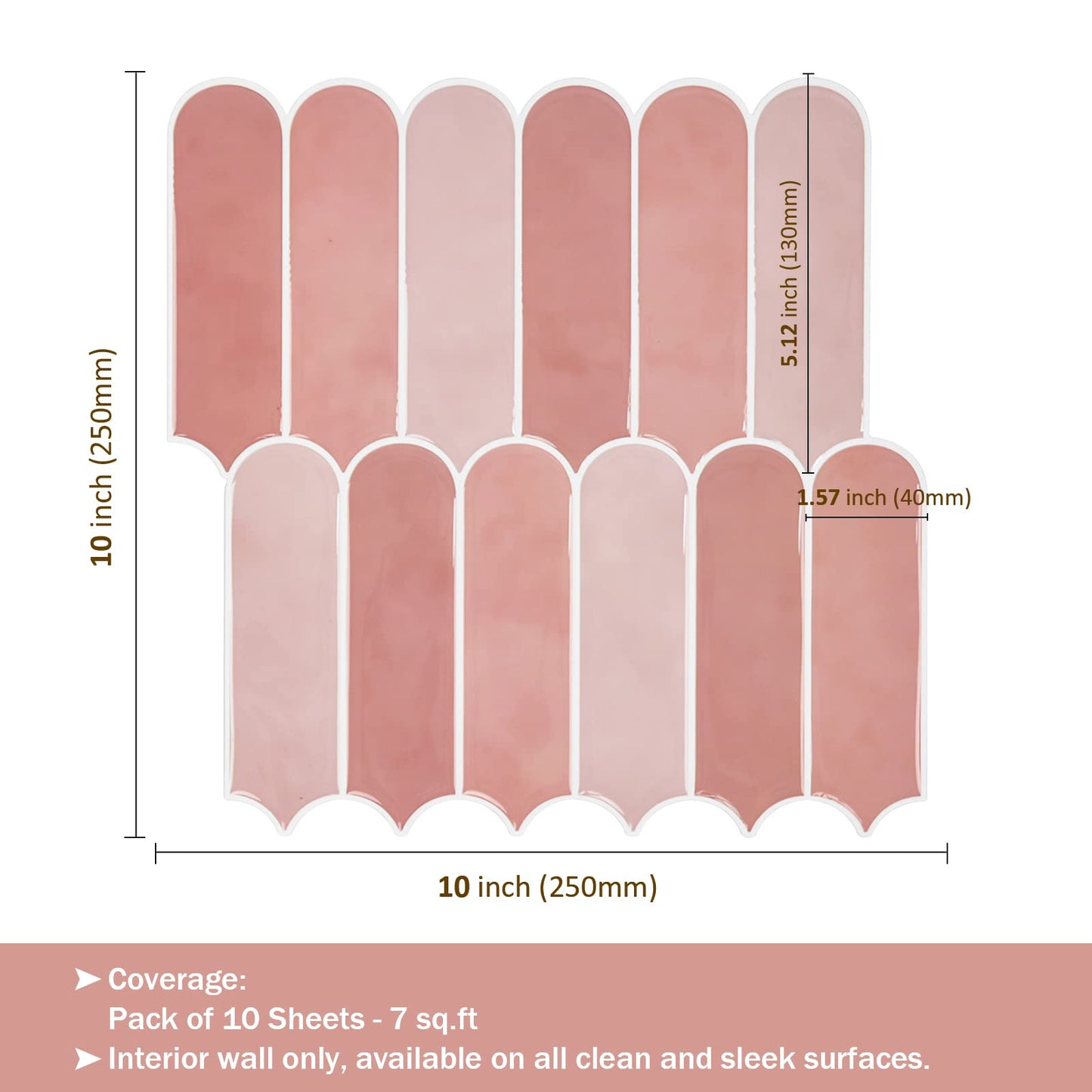 Pink Peel and Stick Backsplash Tile, Self Adhesive Feather Peacock Temporary Kitchen Backsplash Tiles 3D Stick on Wall Tiles Sticker (10 Sheets)
