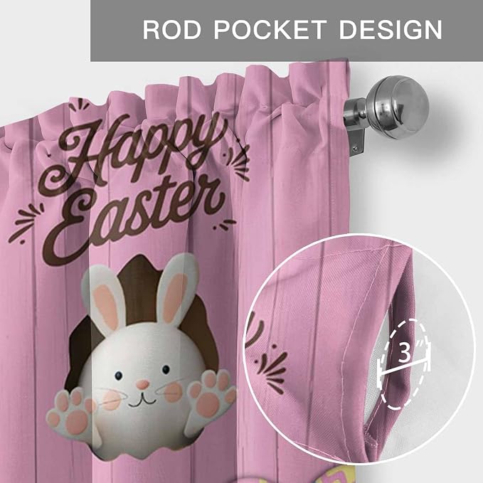 Pink Easter Curtain Valances for Windows, Kitchen Valance Window Treatment