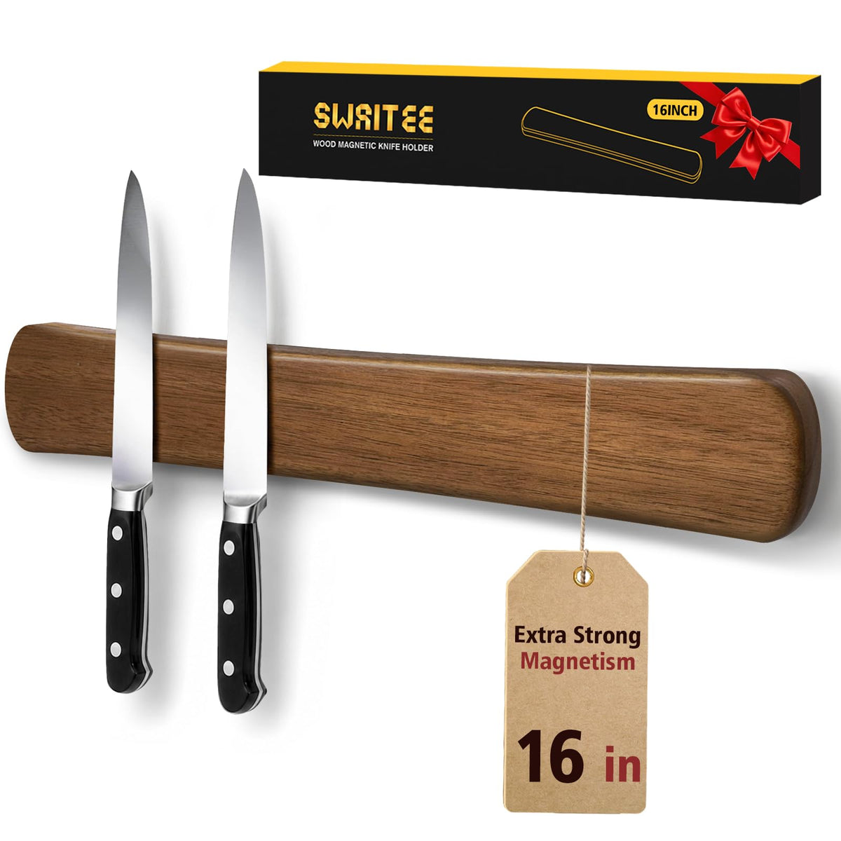 Magnetic Knife Holder, 16 Inch Acacia Wood Knife Strip for Wall or Fridge