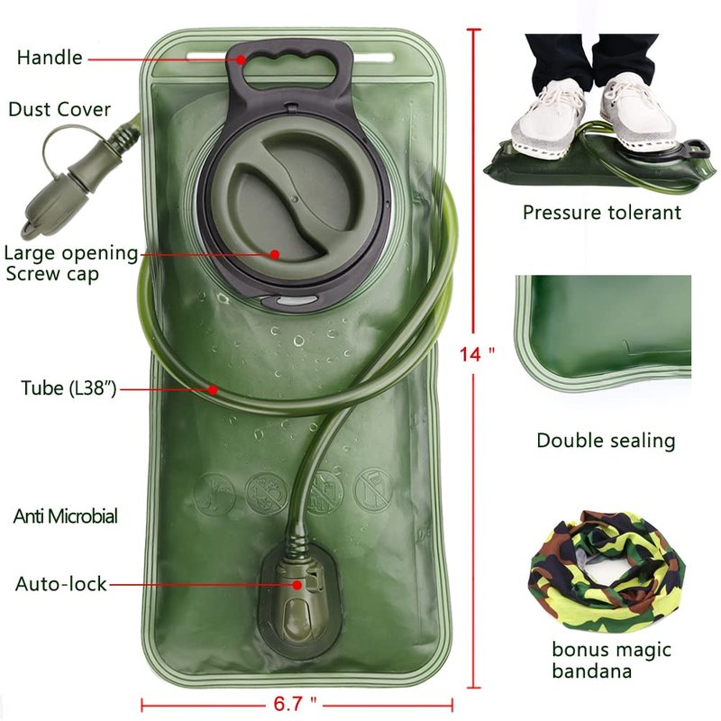Hydration Bladder, 1.5L Water Bladder for Hiking Backpack, BPA-Free Leak Proof Water Reservoir Storage Bag, Water Pouch Hydration Pack Replacement for Camping Cycling Running, Military Green