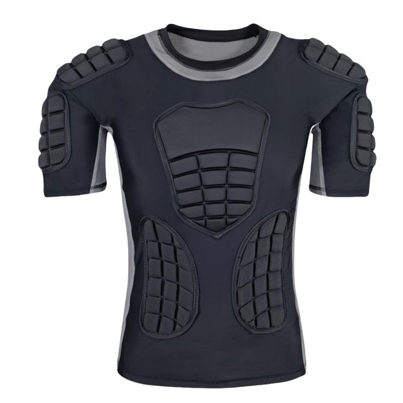 Topeter Mens Padded Protective Shirt, Impact Protector Undershirt with Rib, Chest, Shoulder & Back Pads for Football, Training, Contact Sports Gray S