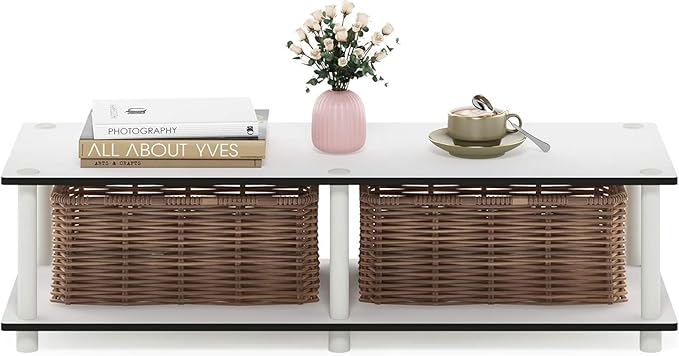 Furinno JUST TV Stand, 2-Tier Wide Entertainment Center with Open Shelf, No Tools TV Console for TV up to 46 Inch with Tubes, for Living Room, Bedroom, Plain White