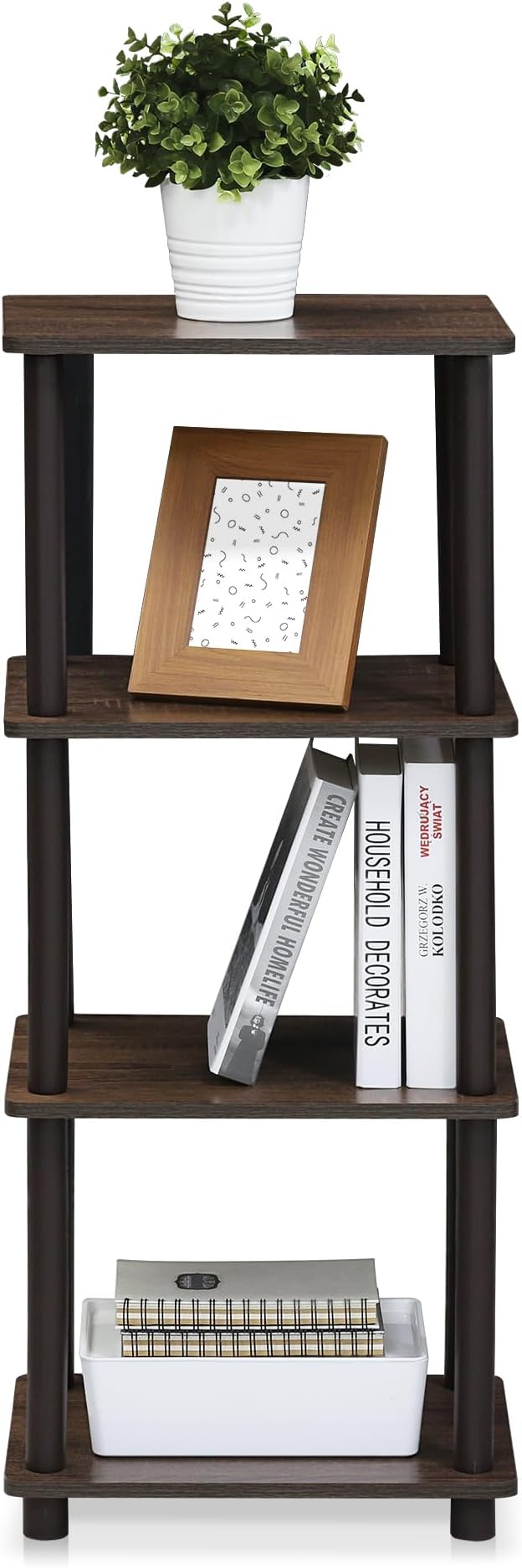FURINNO Turn-N-Tube Shelf, 3 Space, Walnut/Brown