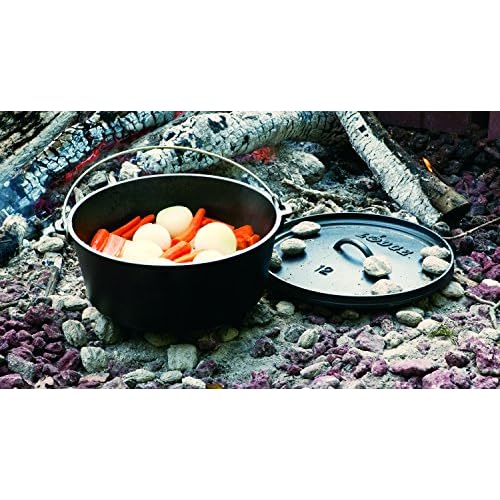 Lodge 8 Quart Pre-Seasoned Cast Iron Camp Dutch Oven with Lid - Dual Handles - Use in the Oven, on the Stove, on the Grill or over the Campfire - Black