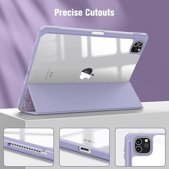 Fintie Hybrid Slim Case for iPad Pro 11-inch (4th / 3rd Generation) 2022/2021 - [Built-in Pencil Holder] Shockproof Cover w/Clear Transparent Back Shell, Also Fit iPad Pro 11" 2nd Gen, Lilac Marble