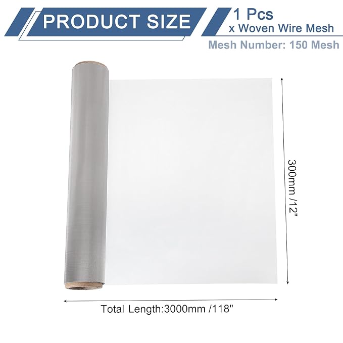 uxcell 150 Mesh 118" x 12" Woven Wire Mesh, 304 Stainless Steel Air Vent Filter