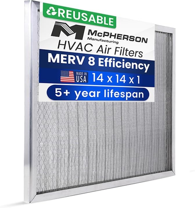 McPherson Reusable Air Filter 14x14x1 | Washable MERV 8 | Made in USA Metal