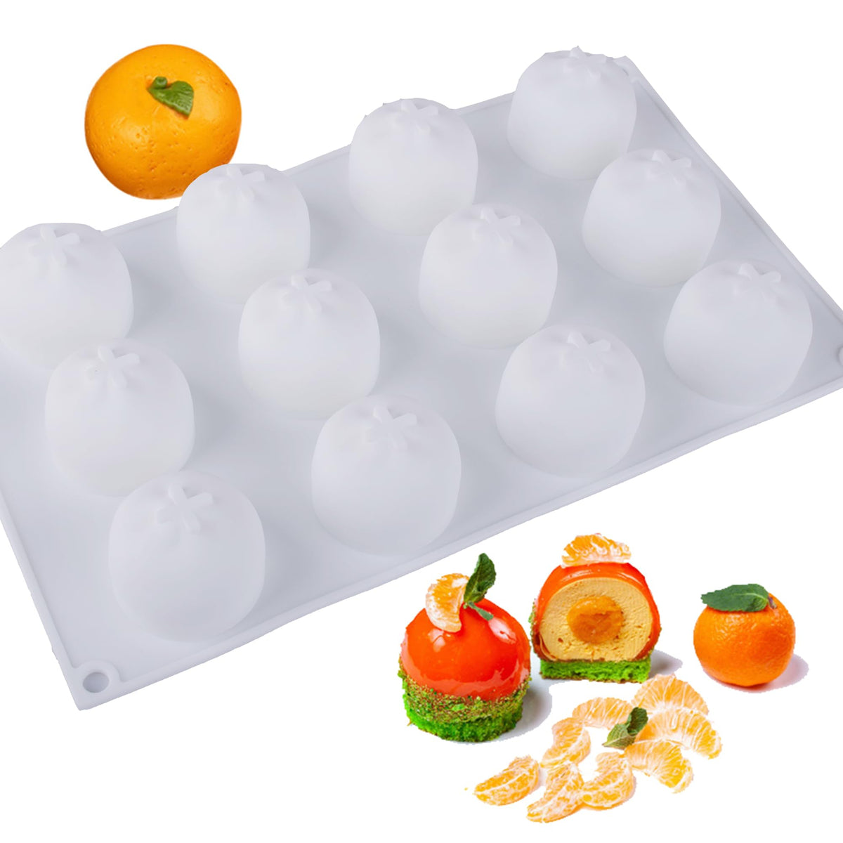 OCPO Kitchen Orange Silicone Mold for Baking Mousse Cake, 8 Cavities